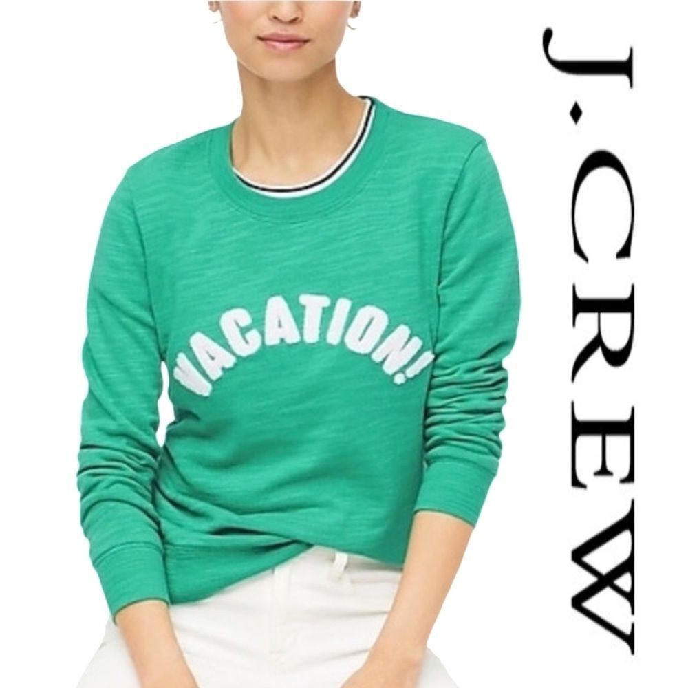 J. Crew Green "Vacation!" Crewneck Sweater